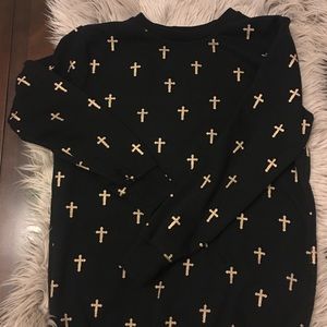 Black Forever 21 Sweater gold crosses